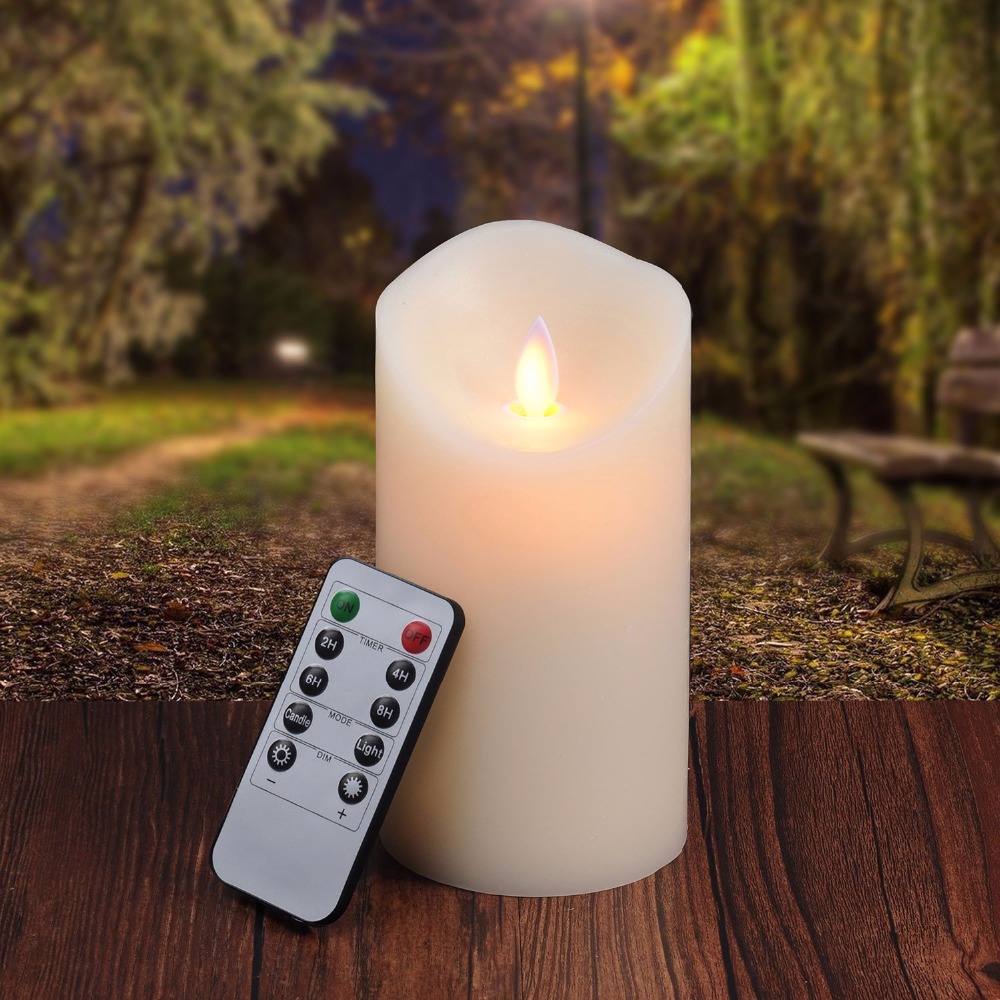 2 pieces 3.25"x6" led flameless candles with remote control timer, pillar moving flame real wax candles battery powered