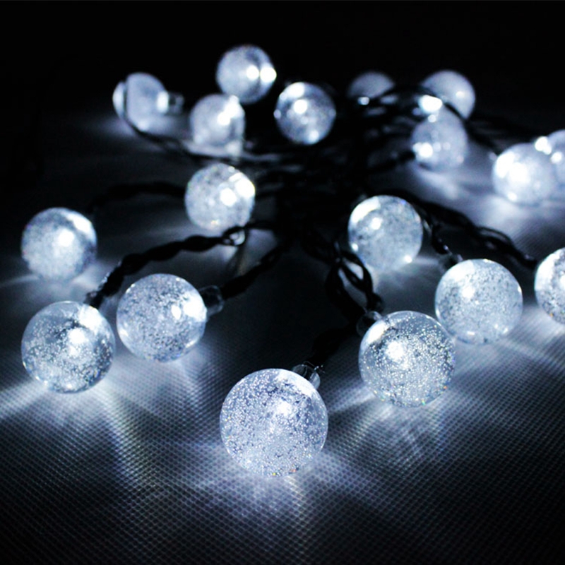 2 sets, 6m 30 leds balls solar energy operated waterdrop icicle fairy crystal string light for christmas holiday decoration