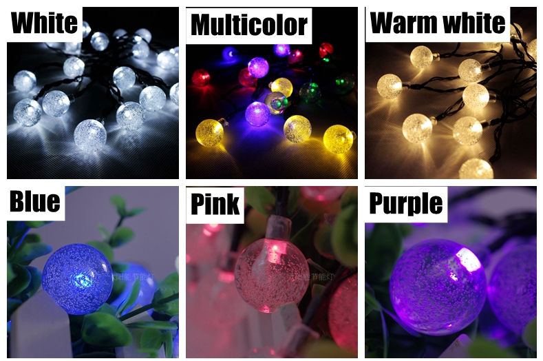 2 sets, 6m 30 leds balls solar energy operated waterdrop icicle fairy crystal string light for christmas holiday decoration