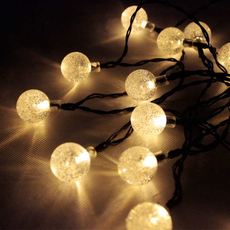 2 sets, 6m 30 leds balls solar energy operated waterdrop icicle fairy crystal string light for christmas holiday decoration