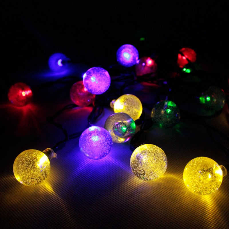 2 sets, 6m 30 leds balls solar energy operated waterdrop icicle fairy crystal string light for christmas holiday decoration