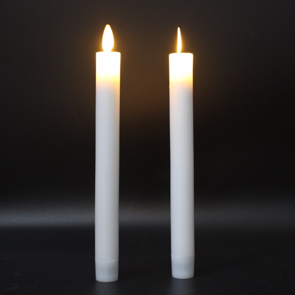 2pcs/lot paraffin wax moving wick flameless led candlestick long taper candle light, for christmas decor, with remote control