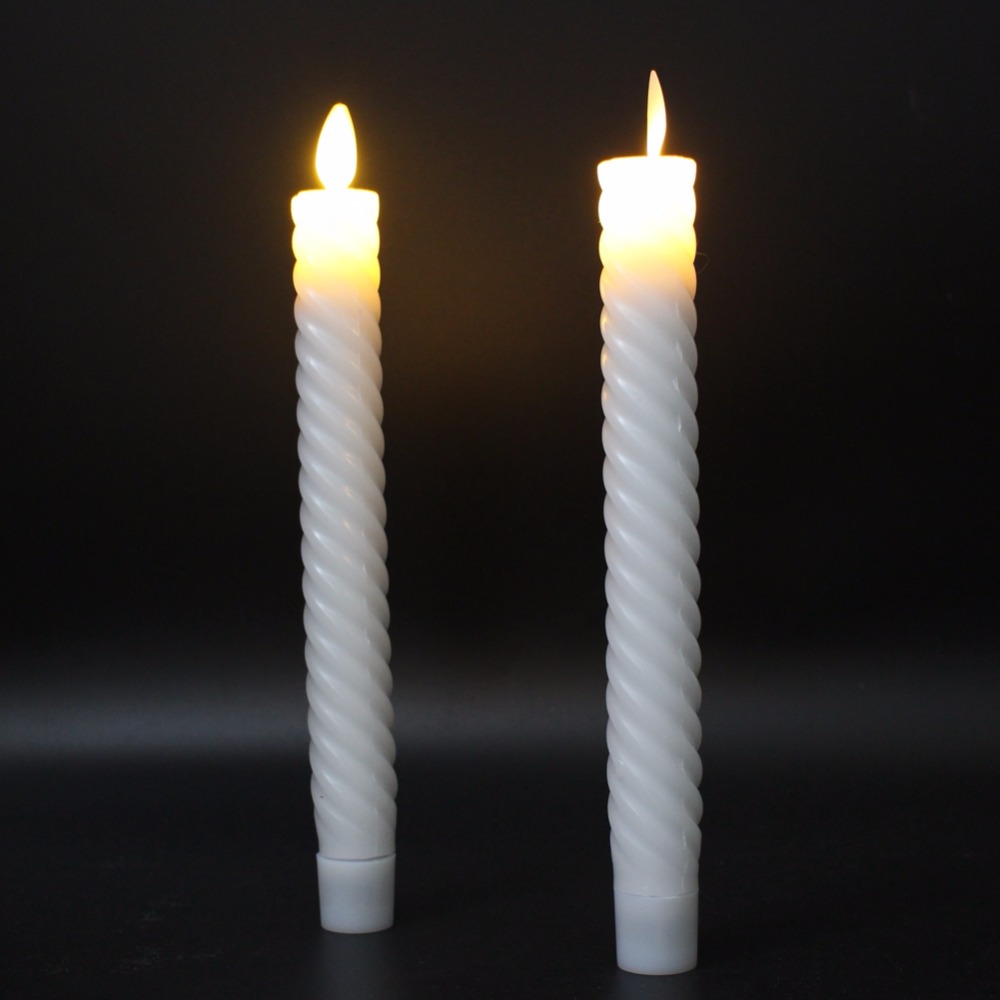 2pcs/lot paraffin wax moving wick flameless led candlestick long taper candle light, for christmas decor, with remote control