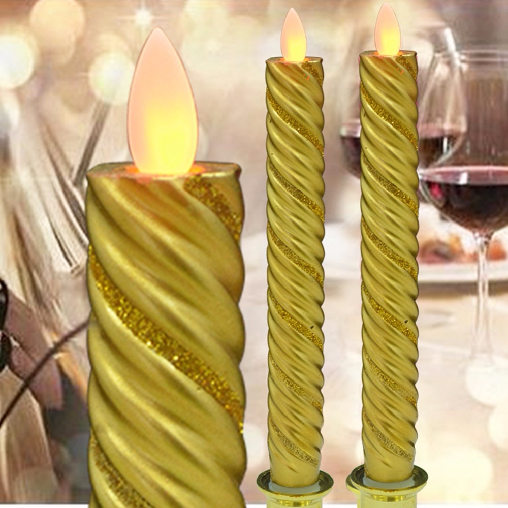 2pcs/lot paraffin wax moving wick flameless led candlestick long taper candle light, for christmas decor, with remote control