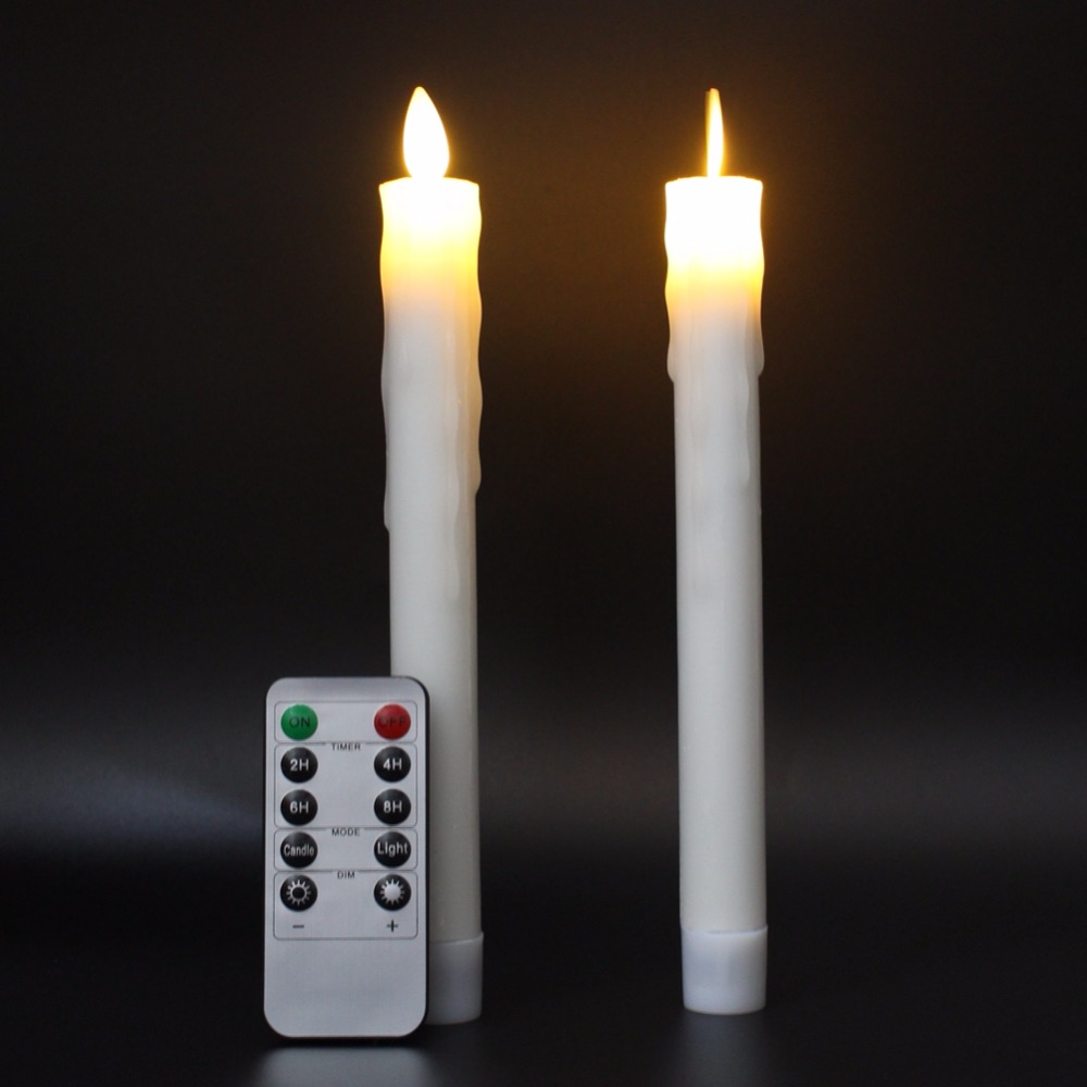 2pcs/lot paraffin wax moving wick flameless led taper candle candlestick light for christmas decor with remote control