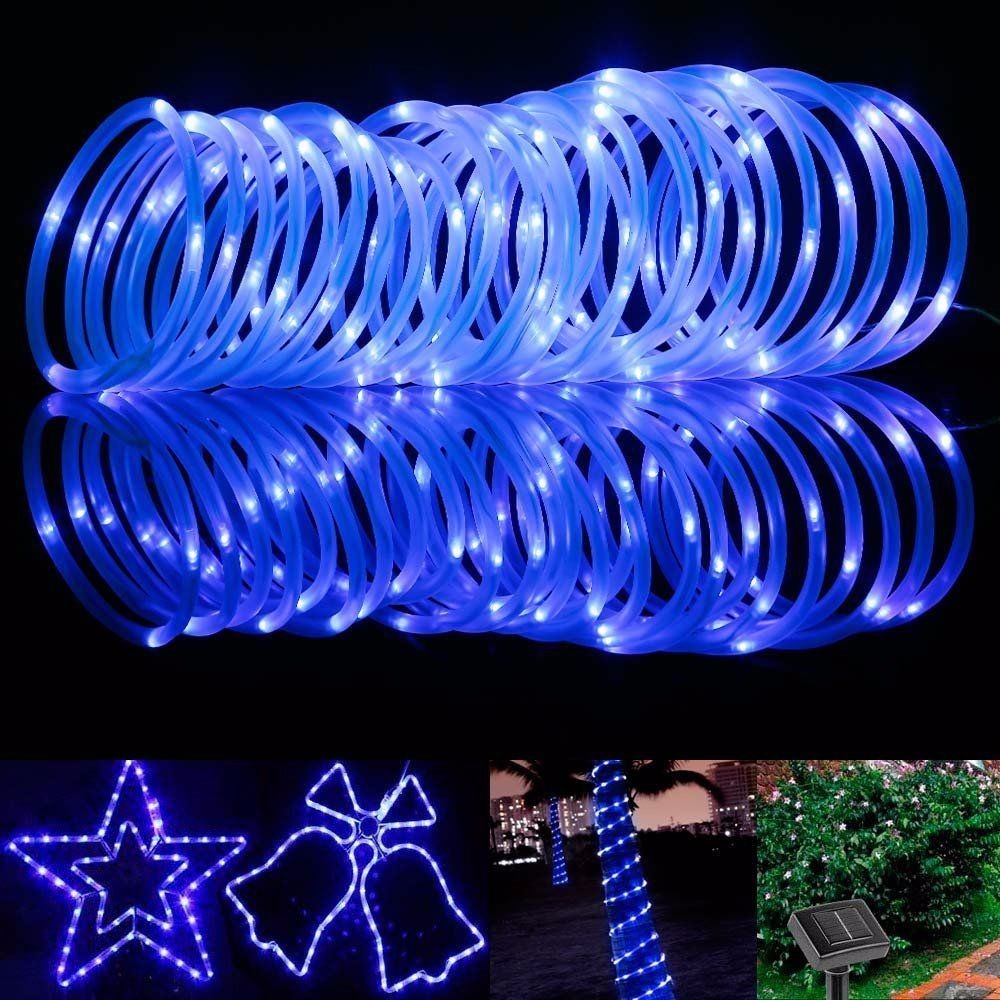 33ft 10m 100 led solar powered rope light string waterproof tube string strip light for christmas party, wedding decoration