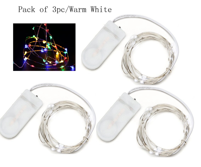 3pcs/lot cr2032 battery operated 2m 20led micro waterproof silver copper wire led fairy string light, wedding christmas decor