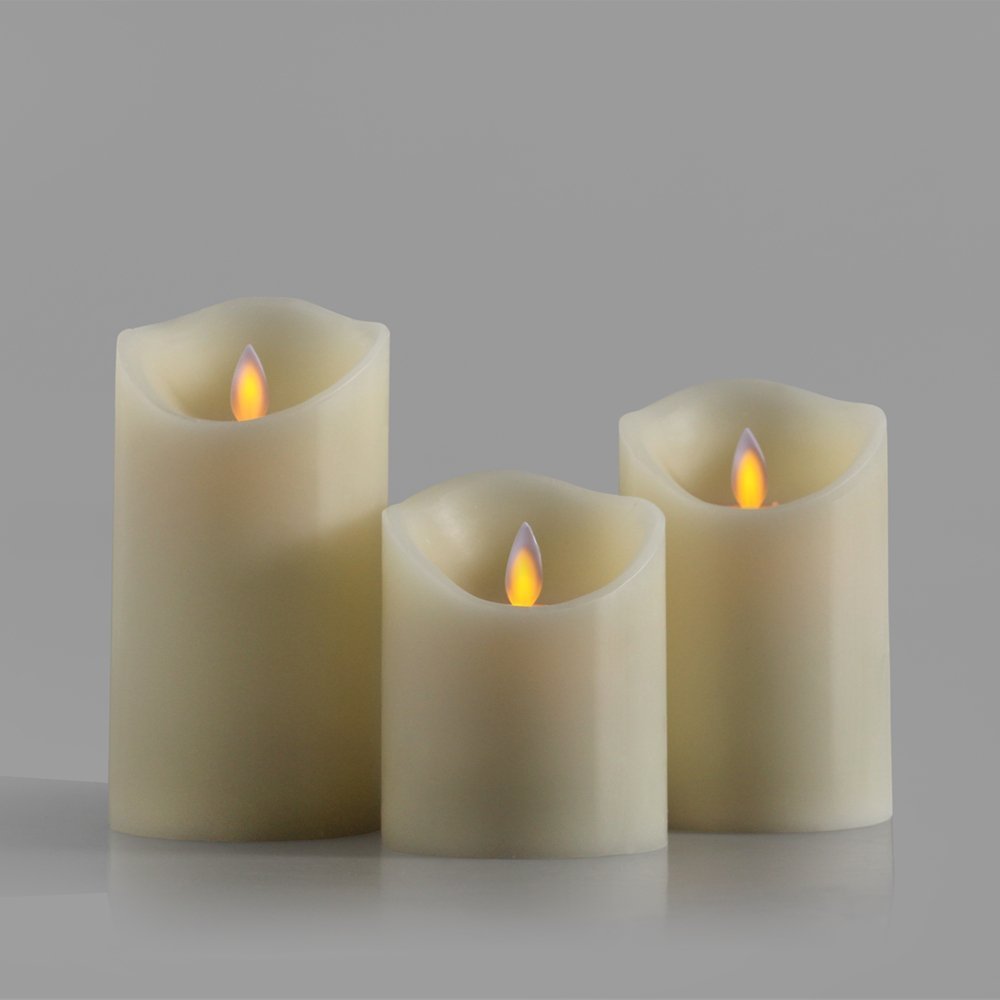 3pcs moving wick dancing flame wax pillar led candle set with remote control timer dimmer christmas wedding party decor