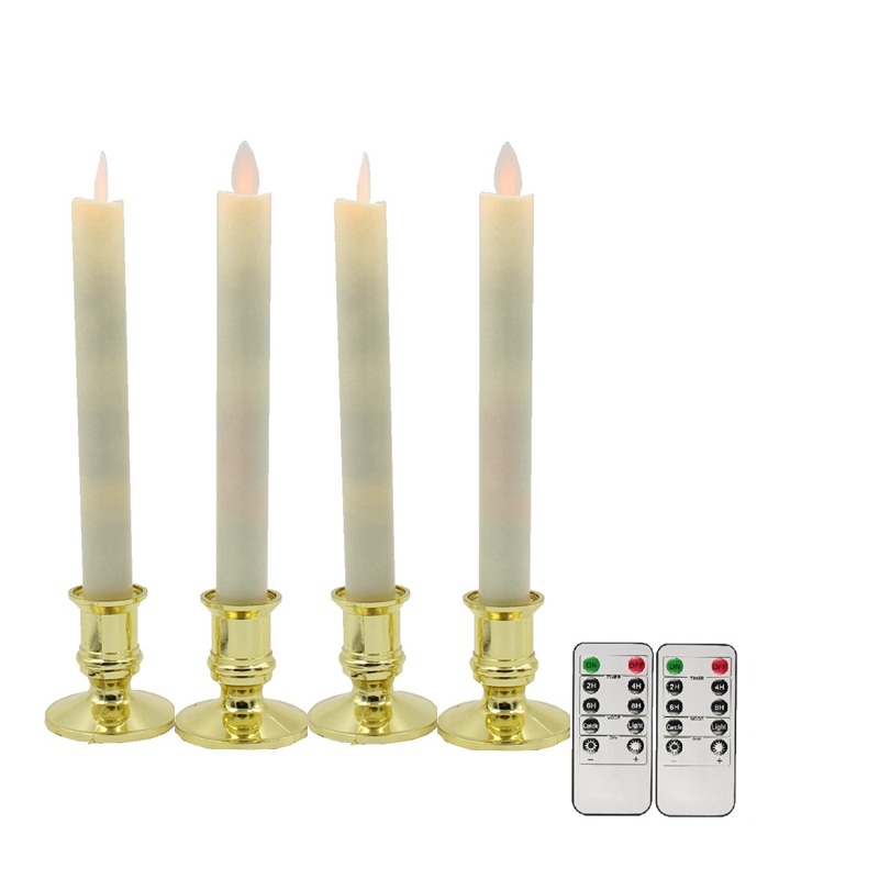 4pcs/lot moving wick dancing flame led candle long taper candle, with rc timer dimmer, for christmas wedding thanksgiving decor