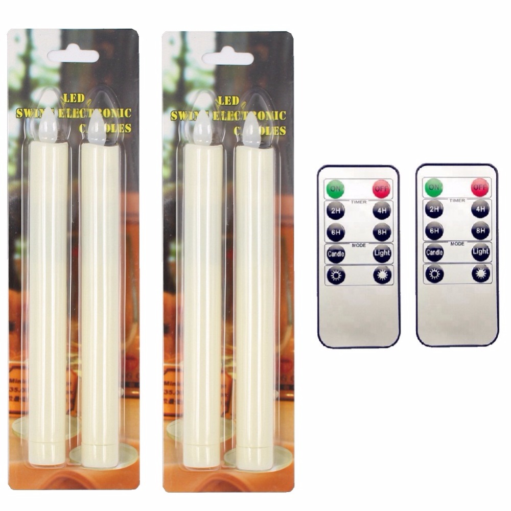 4pcs/lot moving wick dancing flame led candle long taper candle, with rc timer dimmer, for christmas wedding thanksgiving decor