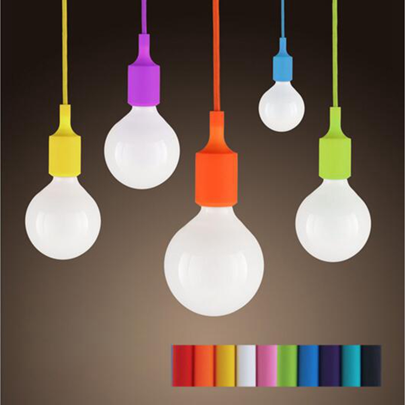 5pcs 120cm (4ft) modern colorful e27 silicone rubber lustre pendant lights diy art pendant lamp holder home lighting