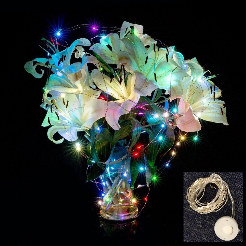 5pcs multicolor ultra thin silver copper wire micro led fairy string light, battery powered for wedding christmas jar decoration