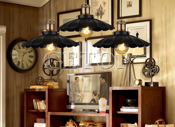 best price 1pcs vintage american industrial light loft retro nostalgia lamp cafe-bar led lamps black umbrella pendant lights