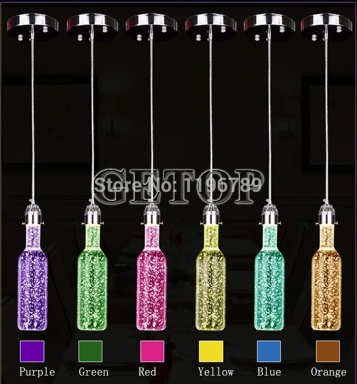 best price bubble crystal bottle pendant lights bar lamp creative personality led restaurant crystal art 6 color for shoose