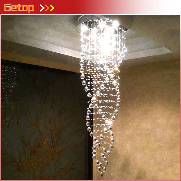 best price k9 crystal chandeliers duplex staircase crystal lights led ceiling lamp triple spiral lustres de cristal pendentes