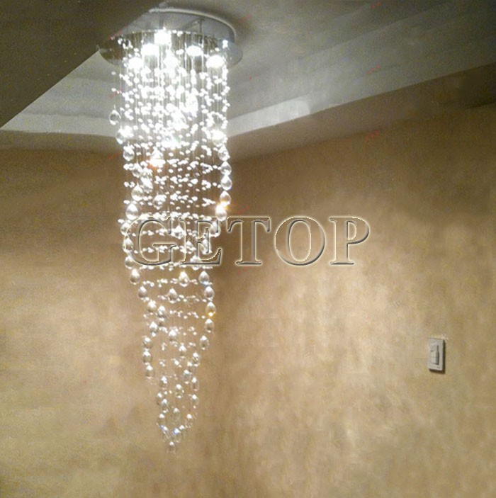 best price k9 crystal chandeliers duplex staircase crystal lights led ceiling lamp triple spiral lustres de cristal pendentes