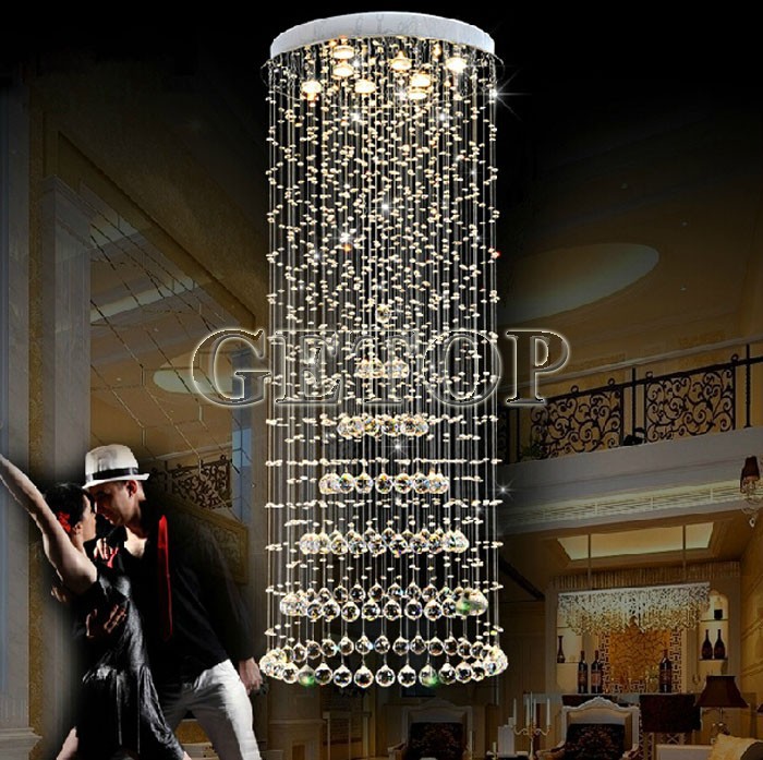 best price modern duplex villa living room k9 crystal chandelier stair lamp luxury long droplight engineering lamps el club