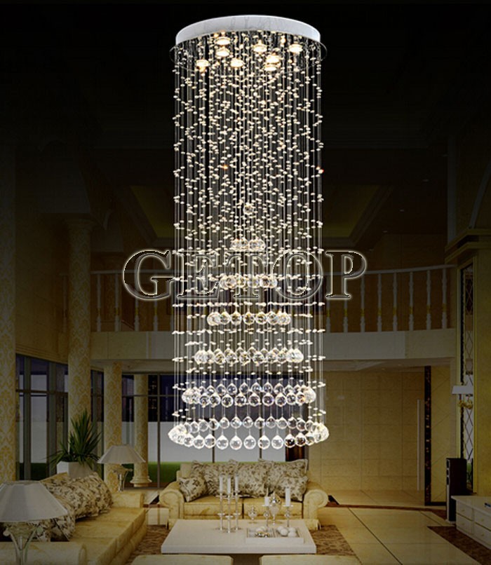 best price modern duplex villa living room k9 crystal chandelier stair lamp luxury long droplight engineering lamps el club