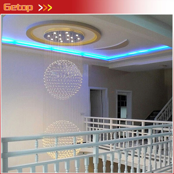 best price modern led spherical k9 crystal lamp duplex stairs luxury villa round ball crystal pendant lights project lights