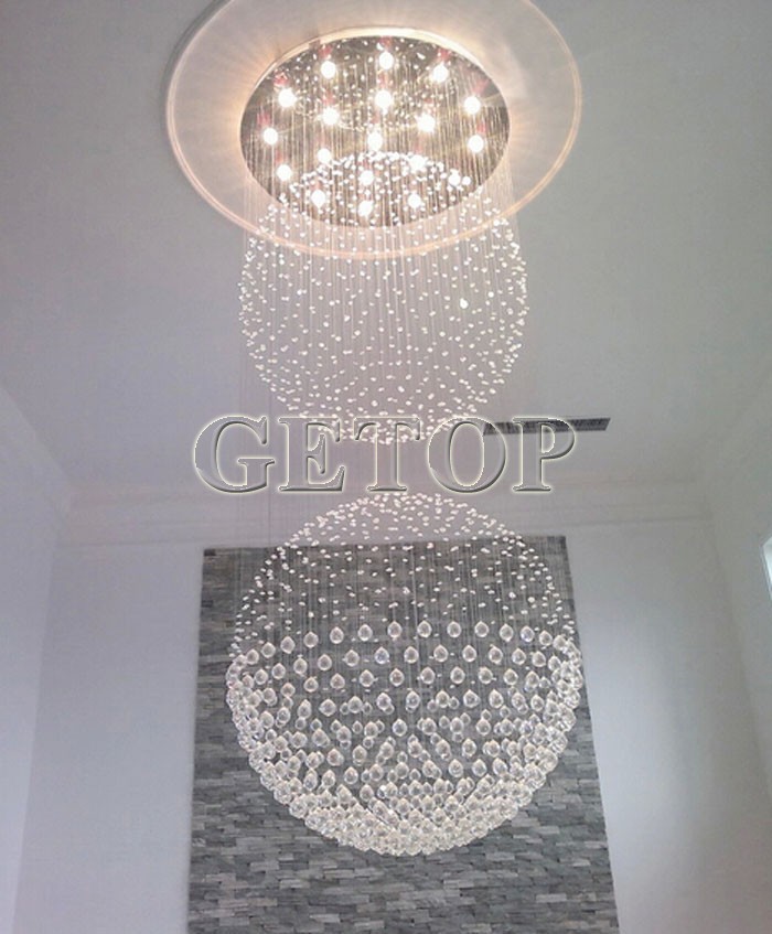 best price modern led spherical k9 crystal lamp duplex stairs luxury villa round ball crystal pendant lights project lights