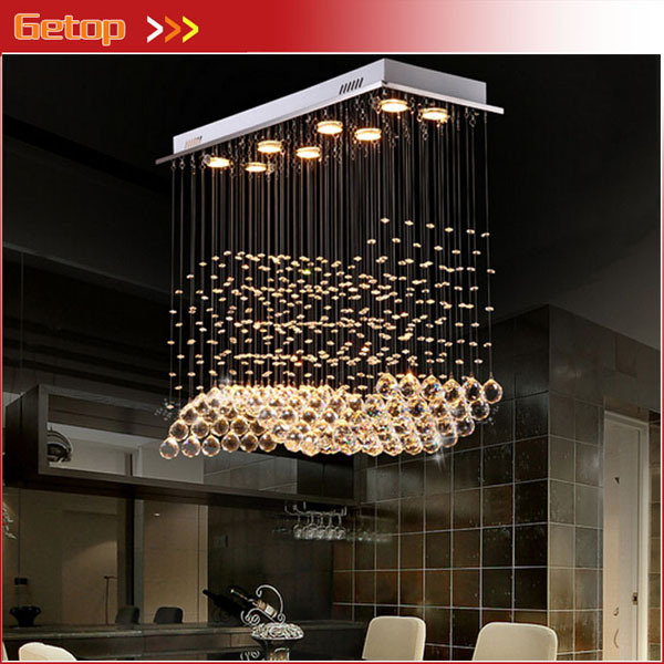 best price modern restaurant rectangular chandeliers k9 crystal lamp led wave crystal light bar restaurant living room lights