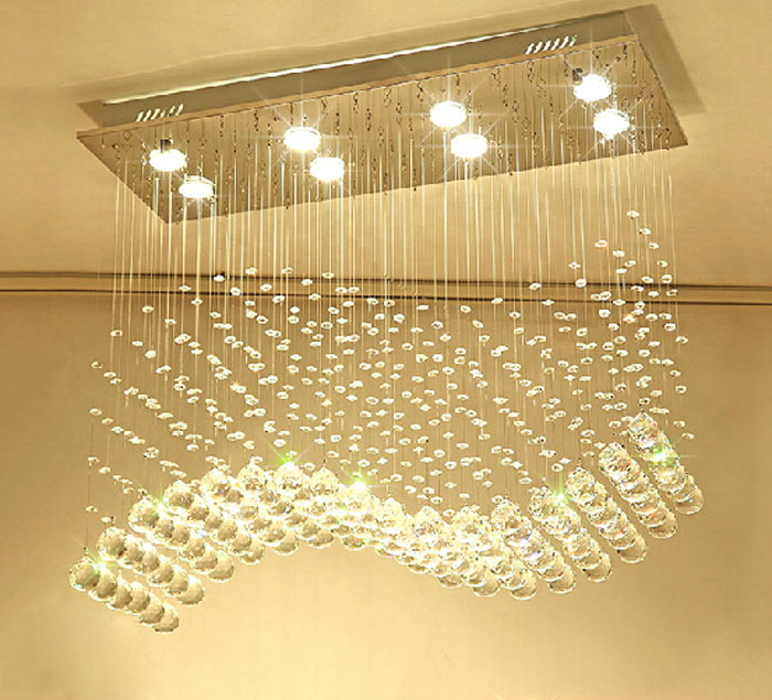 best price modern restaurant rectangular chandeliers k9 crystal lamp led wave crystal light bar restaurant living room lights