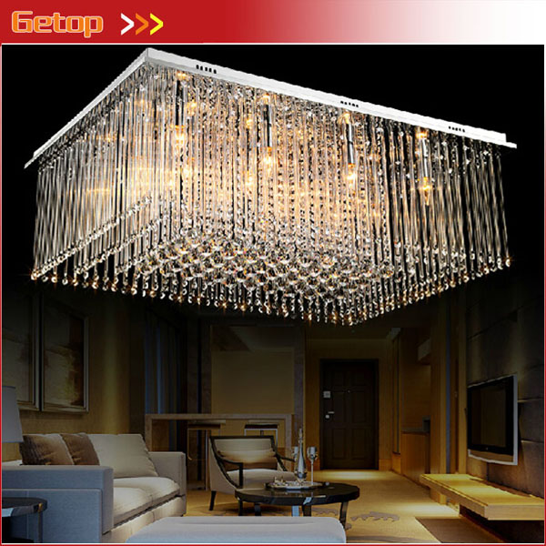 best price new arrival modern rectangular crystal chandeliers k9 crystal led ceiling lamp living room lighting fixtures