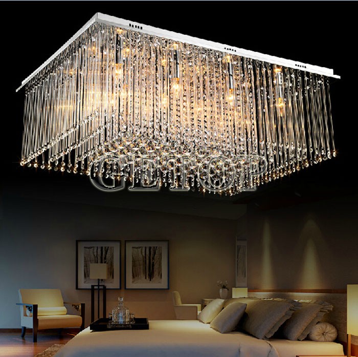 best price new arrival modern rectangular crystal chandeliers k9 crystal led ceiling lamp living room lighting fixtures