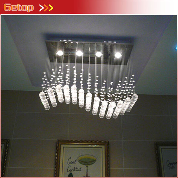 best price wave-shaped k9 crystal chandeliers led hanging wire lights restaurant shop bar rectangular crystal ceiling lamp