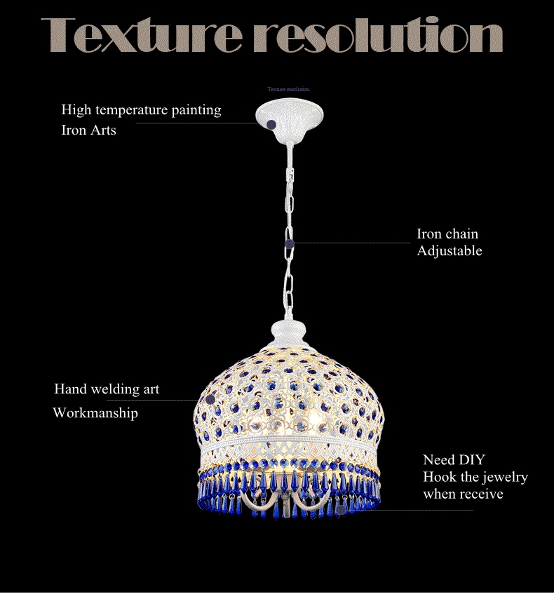 bohemian mediterranean blue crystal ceiling drop light pendant lamp lampshade lighting fixture for room restaurant cafe decor