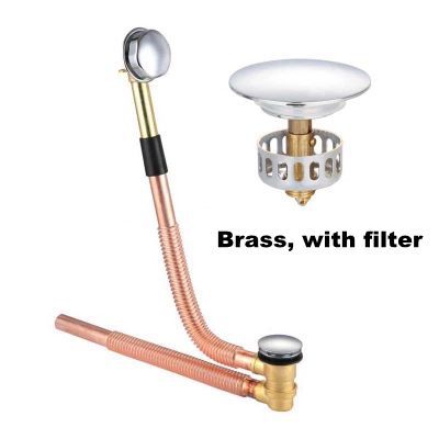 brass pop-up bathtub drain, overflow drain with filter bathroom fittings drainage pipe ,