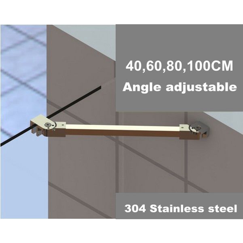 chrome frameless shower door fixed panel wall-to-glass support bar for 1/4" to 3/8" thick glass