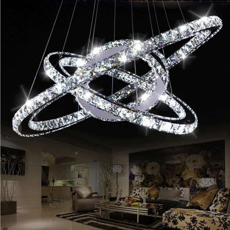 hanging round ring crystal chandelier fixture, modern ceiling led light for loft, living room, el hall shop 110v~240v 220v