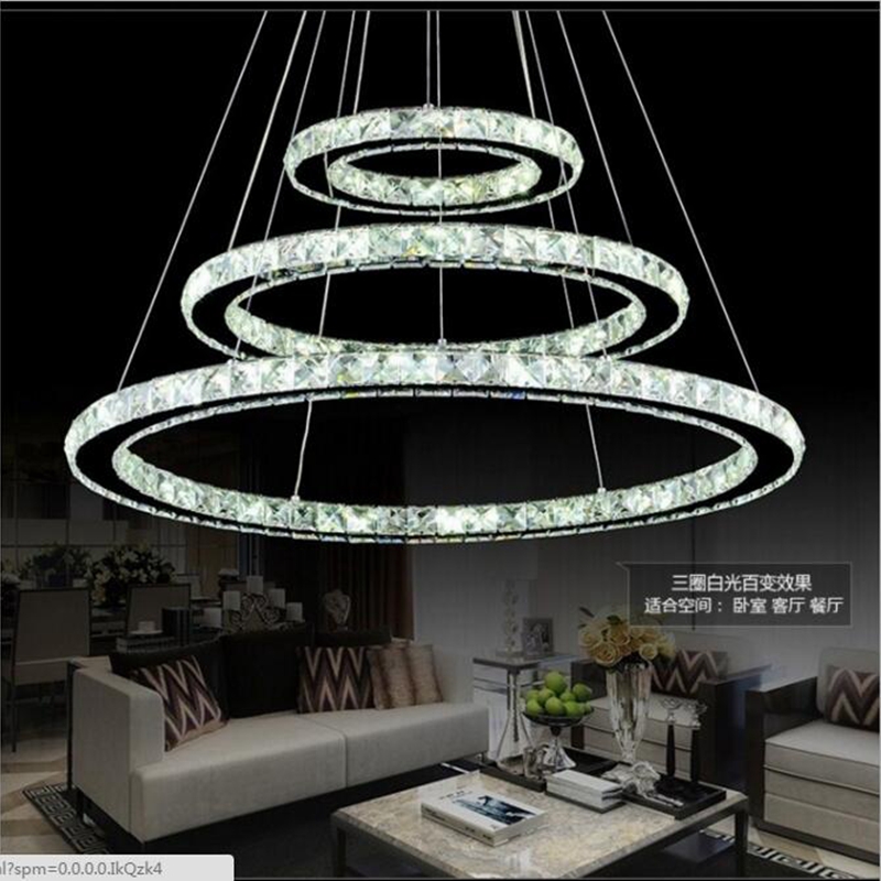 hanging round ring crystal chandelier fixture, modern ceiling led light for loft, living room, el hall shop 110v~240v 220v