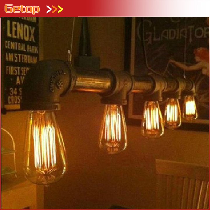 industrial rustic steampunk metal pipe edison bulb vintage pendant ceiling bar light with 5pcs e27 bulbs