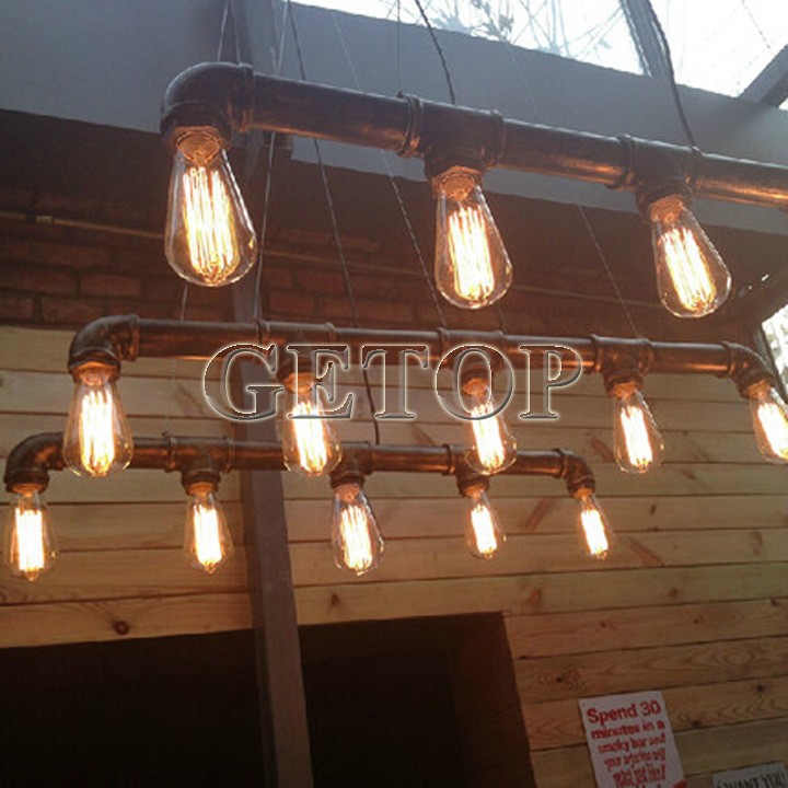 industrial rustic steampunk metal pipe edison bulb vintage pendant ceiling bar light with 5pcs e27 bulbs