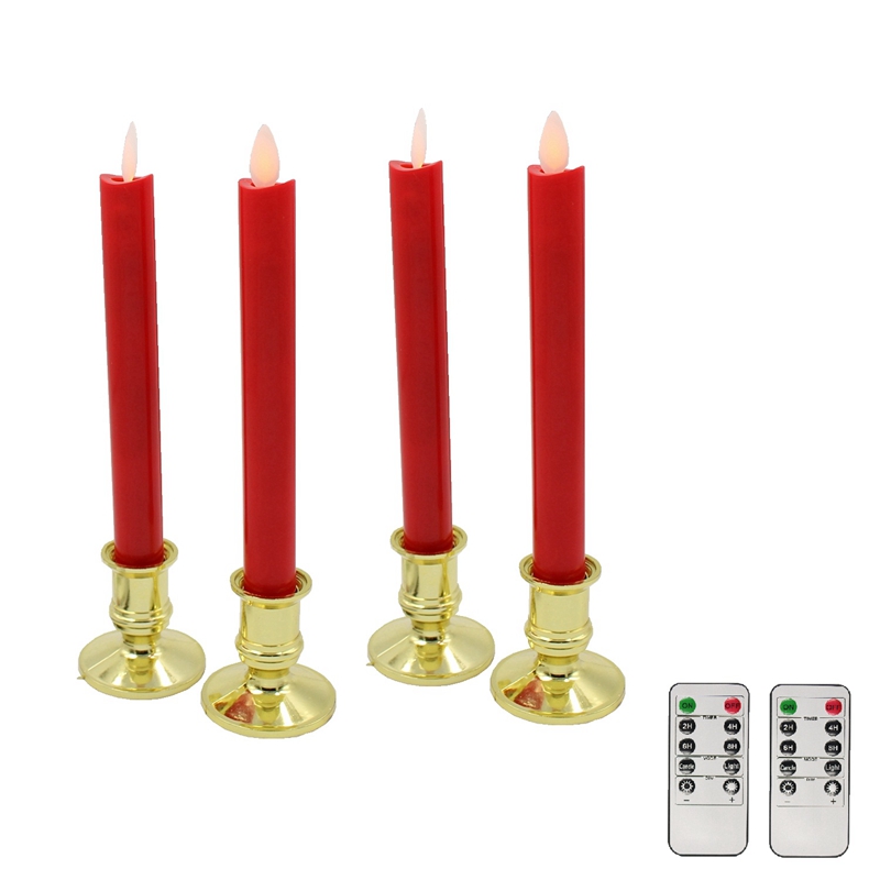 led candle, 4pcs/lot moving wick flameless led taper candles with remote control timer, velas for christmas wedding decoration