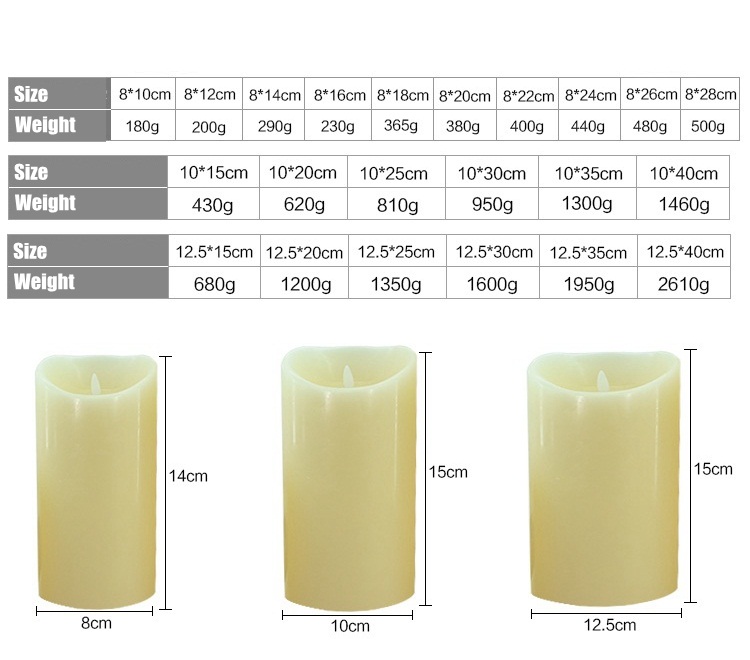 led candle, large tall moving wick wax pillar rc led candles for christmas wedding halloween decoration