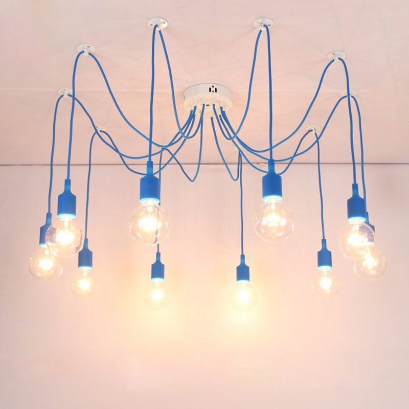 lukloy diy pendant light lamp, colorful multiple long cords spider rubber drop lights for kitchen living room bedroom decoration