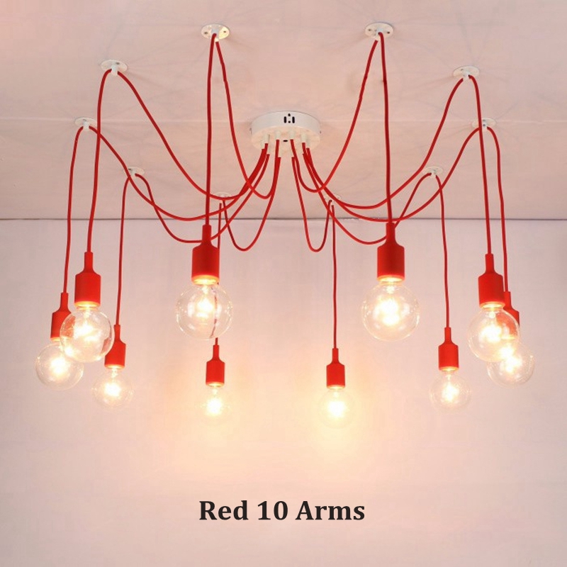 lukloy diy pendant light lamp, colorful multiple long cords spider rubber drop lights for kitchen living room bedroom decoration