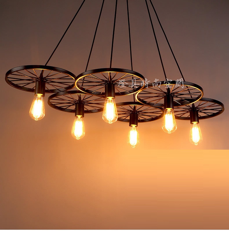 lukloy industrial lighting, nordic iron wheel ktchen chandelier lighting retro edison lamp lights pendant for home dining room