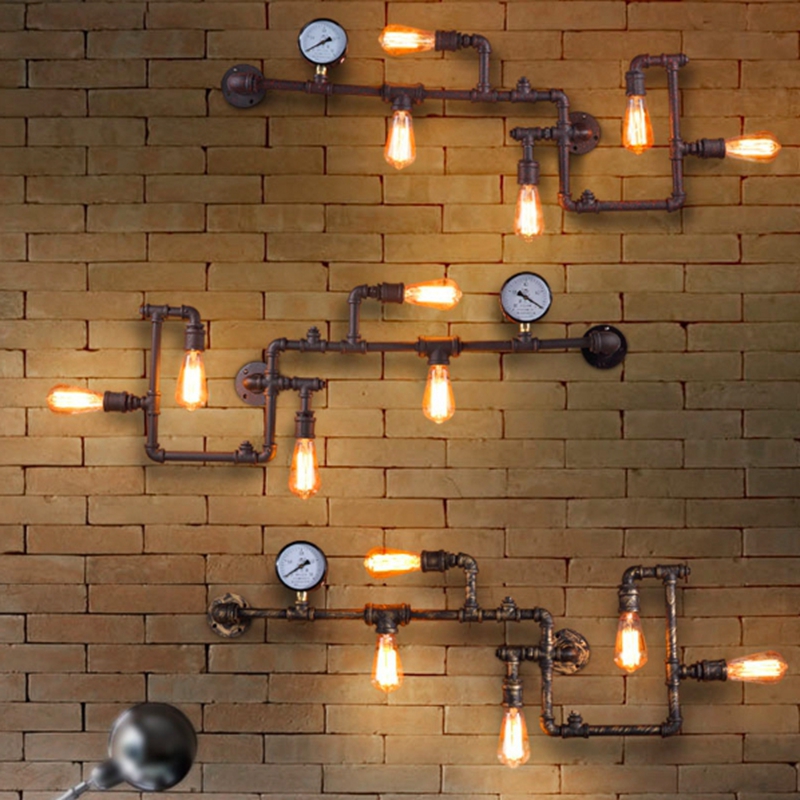 lukloy industrial wall lamps, antique edison wall lights vintage pipe wall lamp for living room bar lighting e27 110v-220v