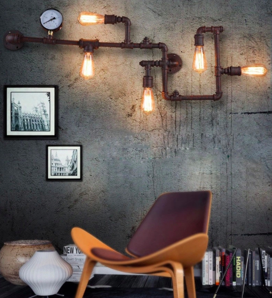 lukloy industrial wall lamps, antique edison wall lights vintage pipe wall lamp for living room bar lighting e27 110v-220v