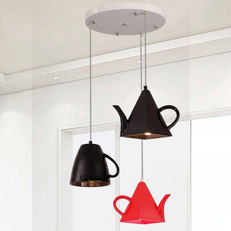 lukloy modern kitchen lamp, resin teapot tea cup kitchen pendant lights shade for home kitchen dining room decoration e27