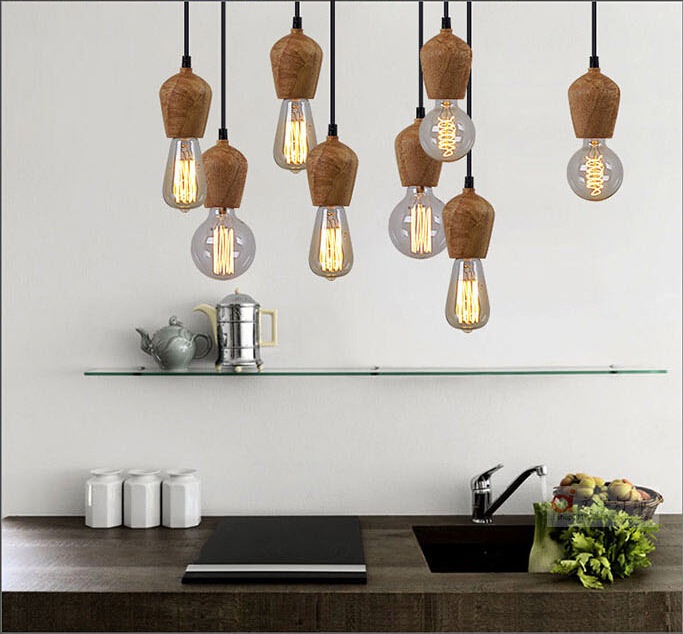 lukloy modern lights pendant , natural wooden lamp lighting fixture chandelier style for cafe bar living room e27 single light