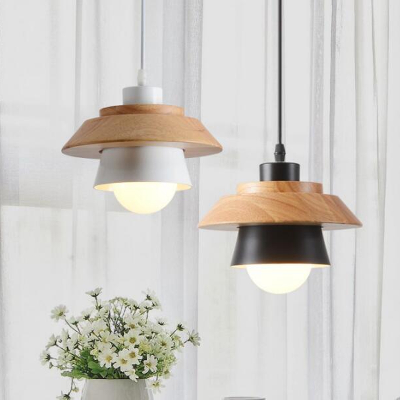 lukloy modern pendant lamp, natural simple wooden pendant light lighting fixture for cafe bar living room