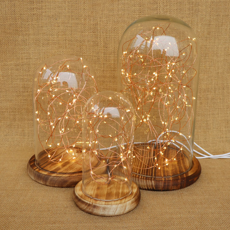 lukloy nightlight, glass bell jar night lamp with led copper wire string light for table bedside display christmas wedding gift