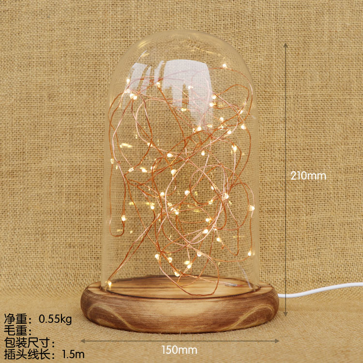 lukloy nightlight, glass bell jar night lamp with led copper wire string light for table bedside display christmas wedding gift