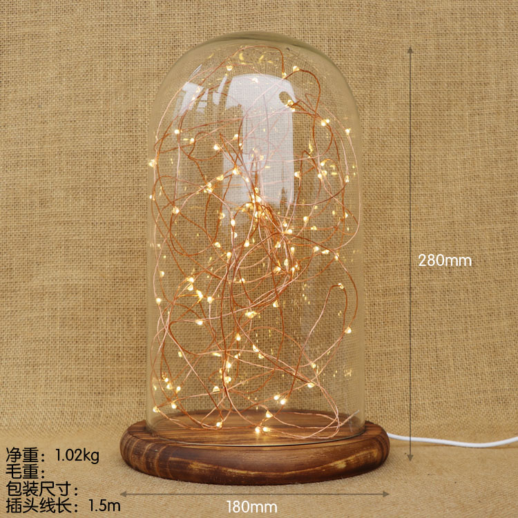 lukloy nightlight, glass bell jar night lamp with led copper wire string light for table bedside display christmas wedding gift