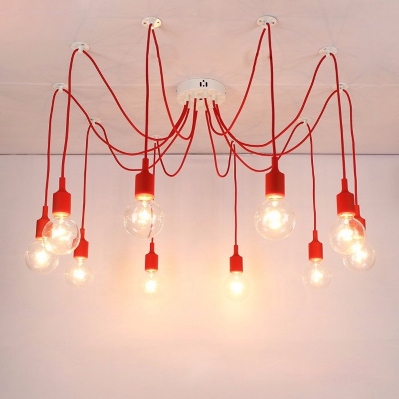 lukloy pendant lamp light, colorful multiple long cords spider rubber drop lights for kitchen living room bedroom decoration